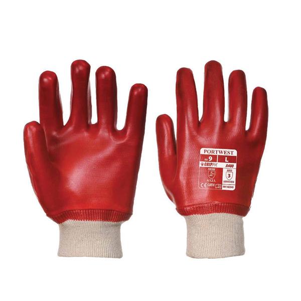 Red PVC Knitwrist Glove Large, fully coated, flexible, CE Certified, ANSI Cut Level A1 - Keans Claremorris