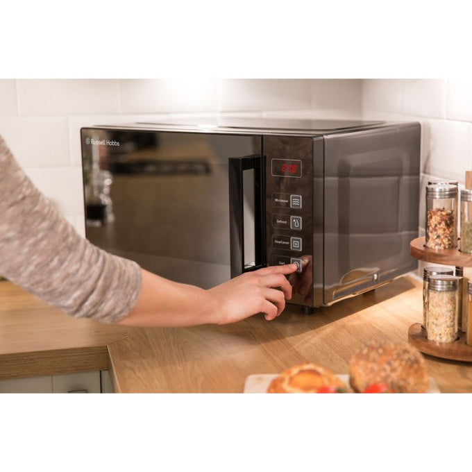 Russell Hobbs 23L Black Microwave Flatbed RHEM2301BLK - Compact, Stylish, Keans Claremorris