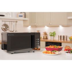 Russell Hobbs 23L Black Flatbed Microwave RHEM2301BLK, compact design, available at Keans Claremorris
