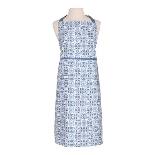 RHS Gertrude Jekyll blue organic cotton apron with adjustable straps, pocket, and floral print – Keans Claremorris