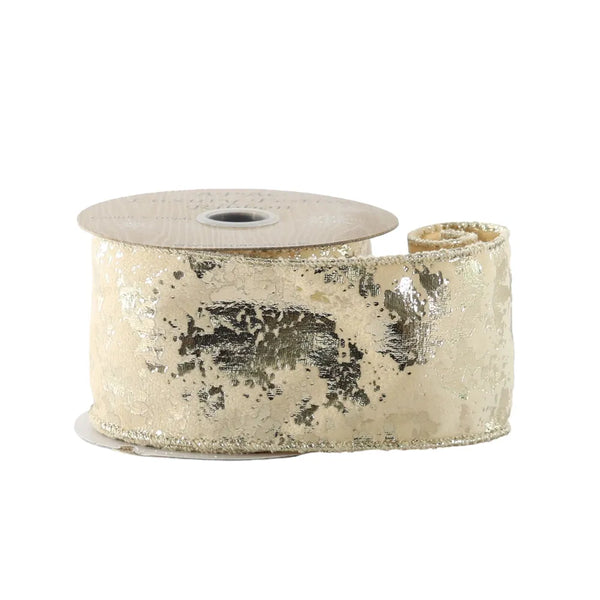 Gold Metallic & Velvet Ribbon - Wired Edge - 63mm x 10yds