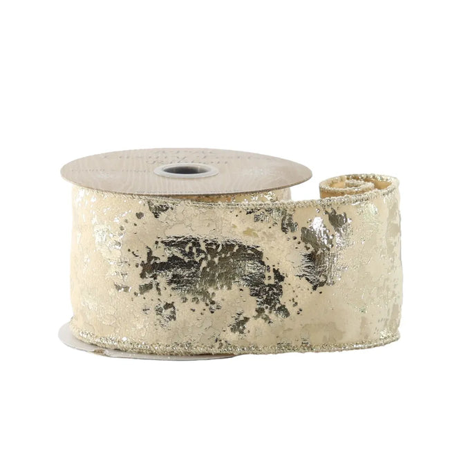 Gold Metallic & Velvet Ribbon - Wired Edge - 63mm x 10yds - Image 1