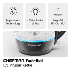 Chefman Fast Boil 1.7L Electric Glass Kettle| RJ11-17-GMRL