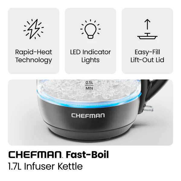 Chefman Fast Boil 1.7L Electric Glass Kettle| RJ11-17-GMRL - Image 4