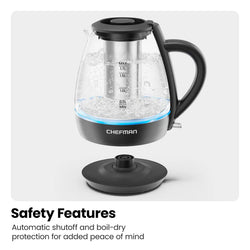 Chefman Fast Boil 1.7L Electric Glass Kettle w/ Tea Infuser| RJ11-17-GMRL-TI