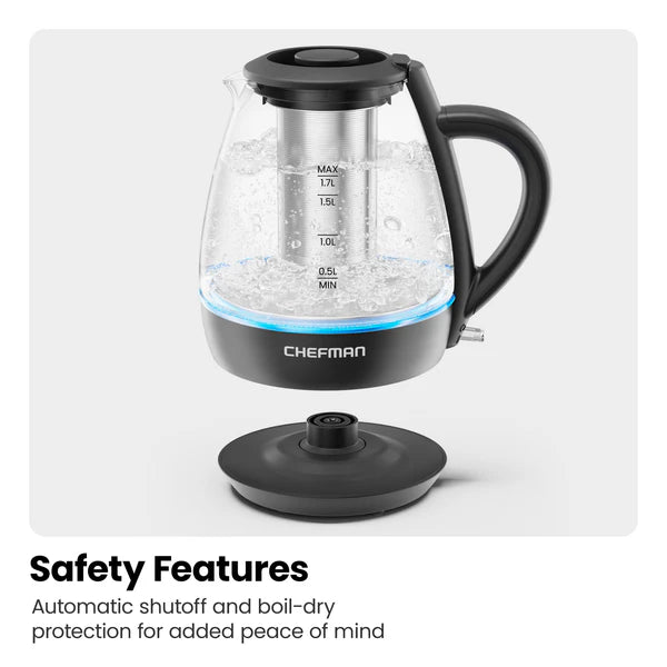 Chefman Fast Boil 1.7L Electric Glass Kettle w/ Tea Infuser| RJ11-17-GMRL-TI - Image 4
