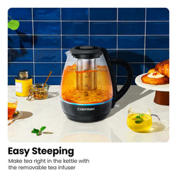 Chefman Fast Boil 1.7L Electric Glass Kettle w/ Tea Infuser| RJ11-17-GMRL-TI