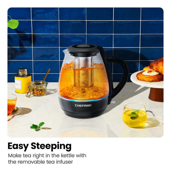 Chefman Fast Boil 1.7L Electric Glass Kettle w/ Tea Infuser| RJ11-17-GMRL-TI - Image 6