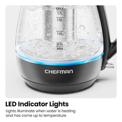 Chefman Fast Boil 1.7L Electric Glass Kettle w/ Tea Infuser| RJ11-17-GMRL-TI