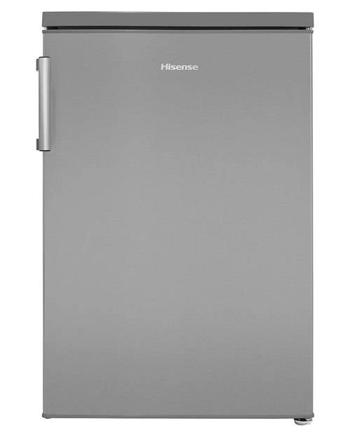 Hisense 56cm undercounter fridge in silver with a left-side handle and Hisense logo on the door.