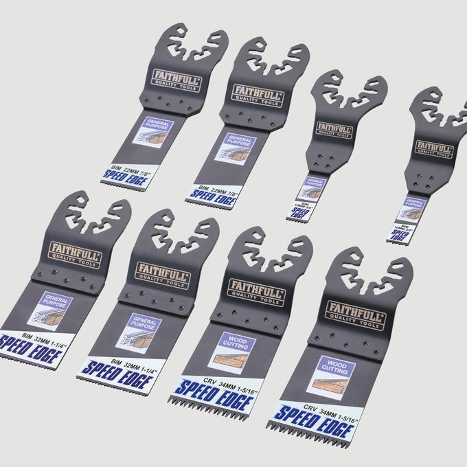Faithfull 8 Piece Multi-Tool Speed Edge Blade Set | XMS26MULTI8 - Image 1