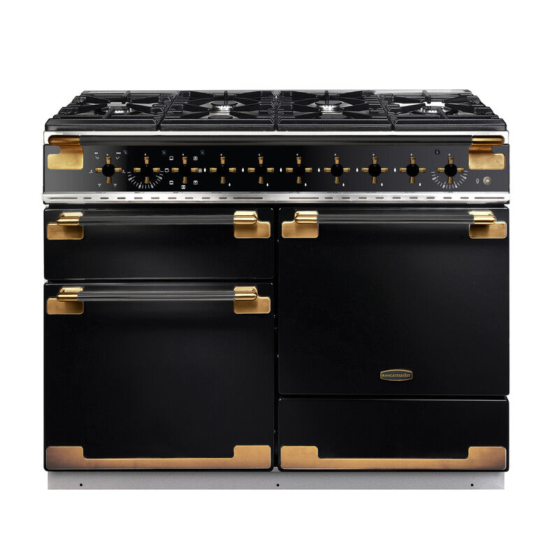 Rangemaster Elise 110cm Dual Fuel  Black Edition Antique Brass Trim Keans Claremorris
