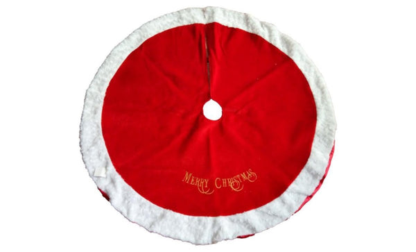 Red Velvet Christmas Tree Skirt 120cm diameter, festive holiday decor by Keans Claremorris
