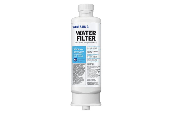 Samsung HAF-QIN/EXP water filter, genuine NSF-certified replacement for Samsung fridges, easy 90° twist install, available