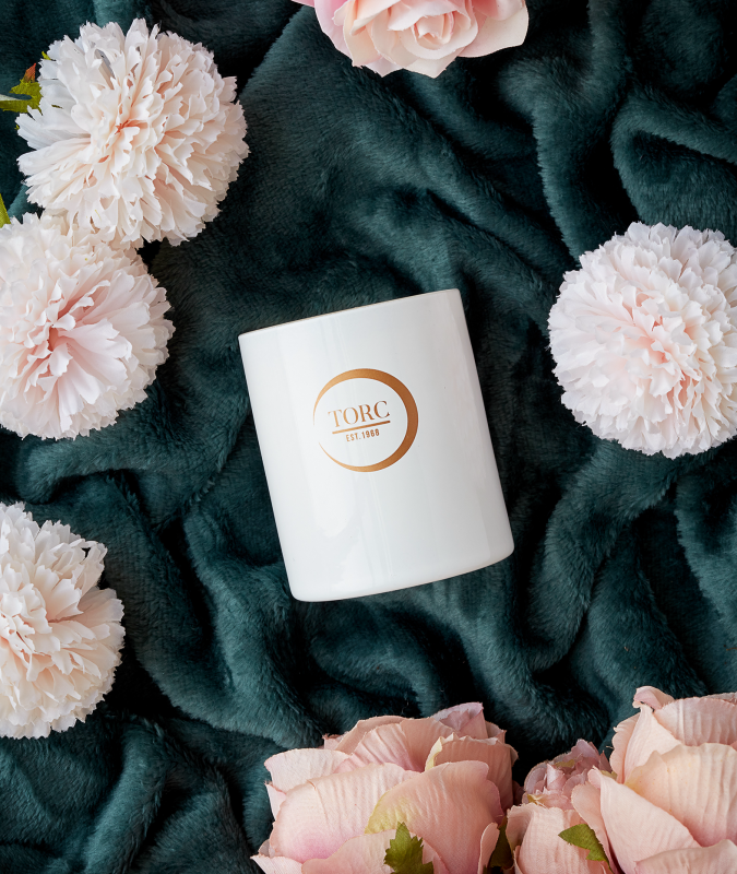 TORC Rose Petal & Cedarwood Candle with floral and woody scent, available at Keans Claremorris.