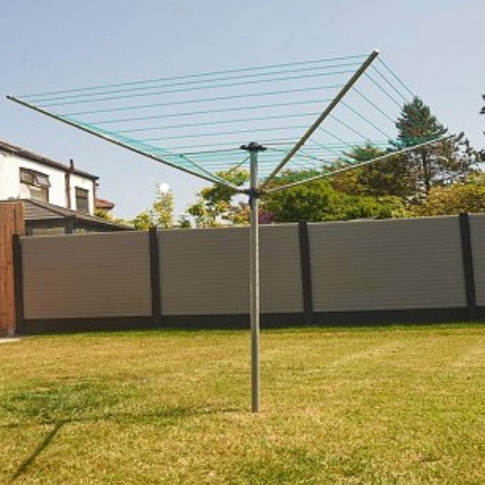 Rotary Outside Airer 40m 4 Arm with powder-coated steel frame and adjustable tension, sold by Keans Claremorris.