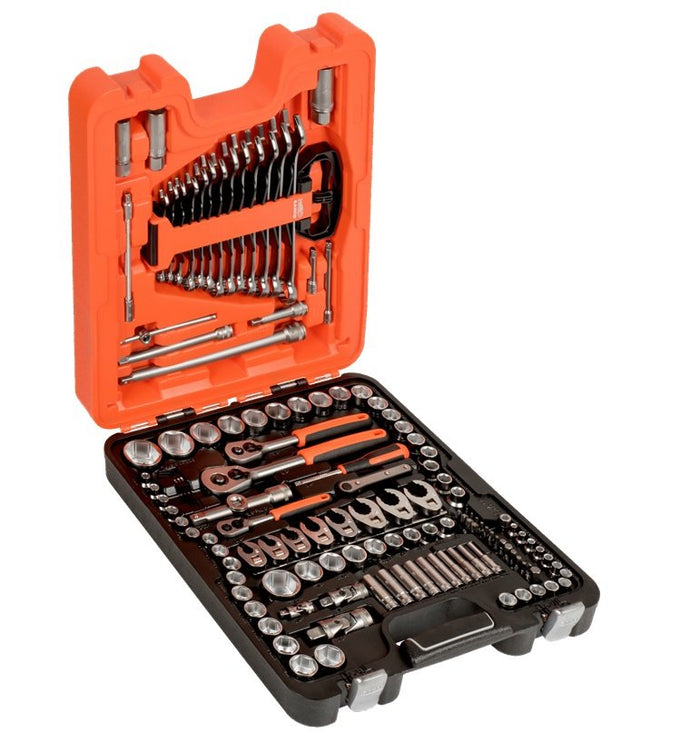 Bahco S138 138-piece socket and spanner set with 1/4", 3/8", 1/2" drives in durable case, available at Kean’s Claremorris. –