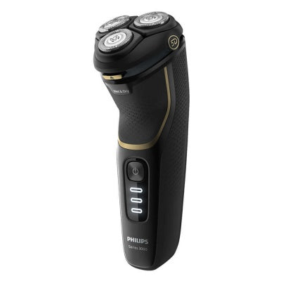 Philips S3333 54 Wet or Dry Electric Shaver Series 3000 in black with three rotary blades and LED display