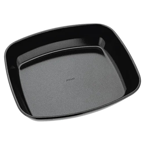Stellar Bakeware black non-stick roasting tray with rolled edges, 34x30x7cm, top view.