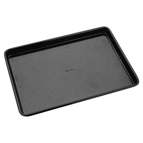 Rectangular black non-stick Stellar Bakeware Swiss Roll Tin with raised edges and smooth surface.