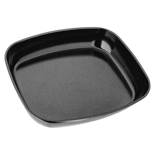 Stellar Bakeware 30x26cm black non-stick roasting tray with rounded square shape and rolled edges.
