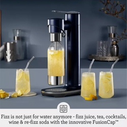 Sage InFizz Carbonators in Damson Blue - sleek soda maker accessory, available at Keans Claremorris.