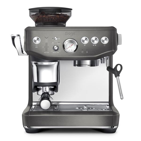 Sage Barista Express Impress black stainless steel bean-to-cup espresso machine with grinder, steam wand – available at