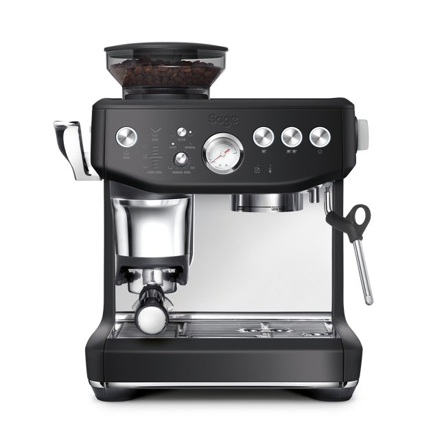 Sage Barista Express Impress coffee machine in Black Truffle with integrated grinder, steam wand, and 2L tank – Keans