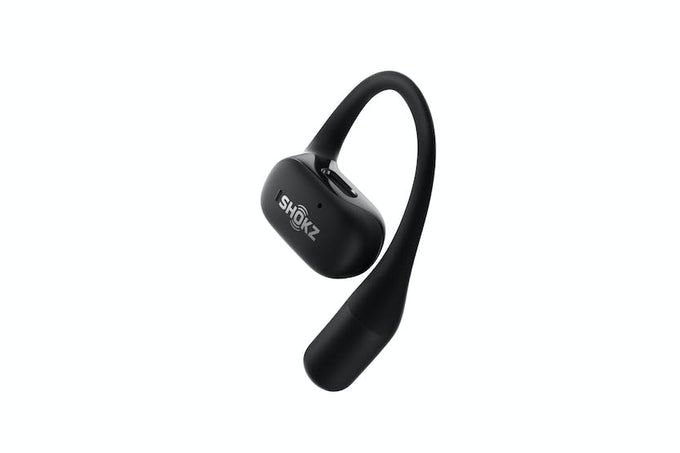 Shokz OpenFit True Wireless Earbuds in Black, bone conduction technology, lightweight design – available at Keans Claremorris