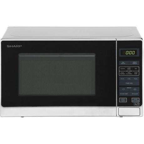 Sharp 800W 20L silver microwave with 6 auto cook menus, defrost, timer, child lock – available at Keans Claremorris.