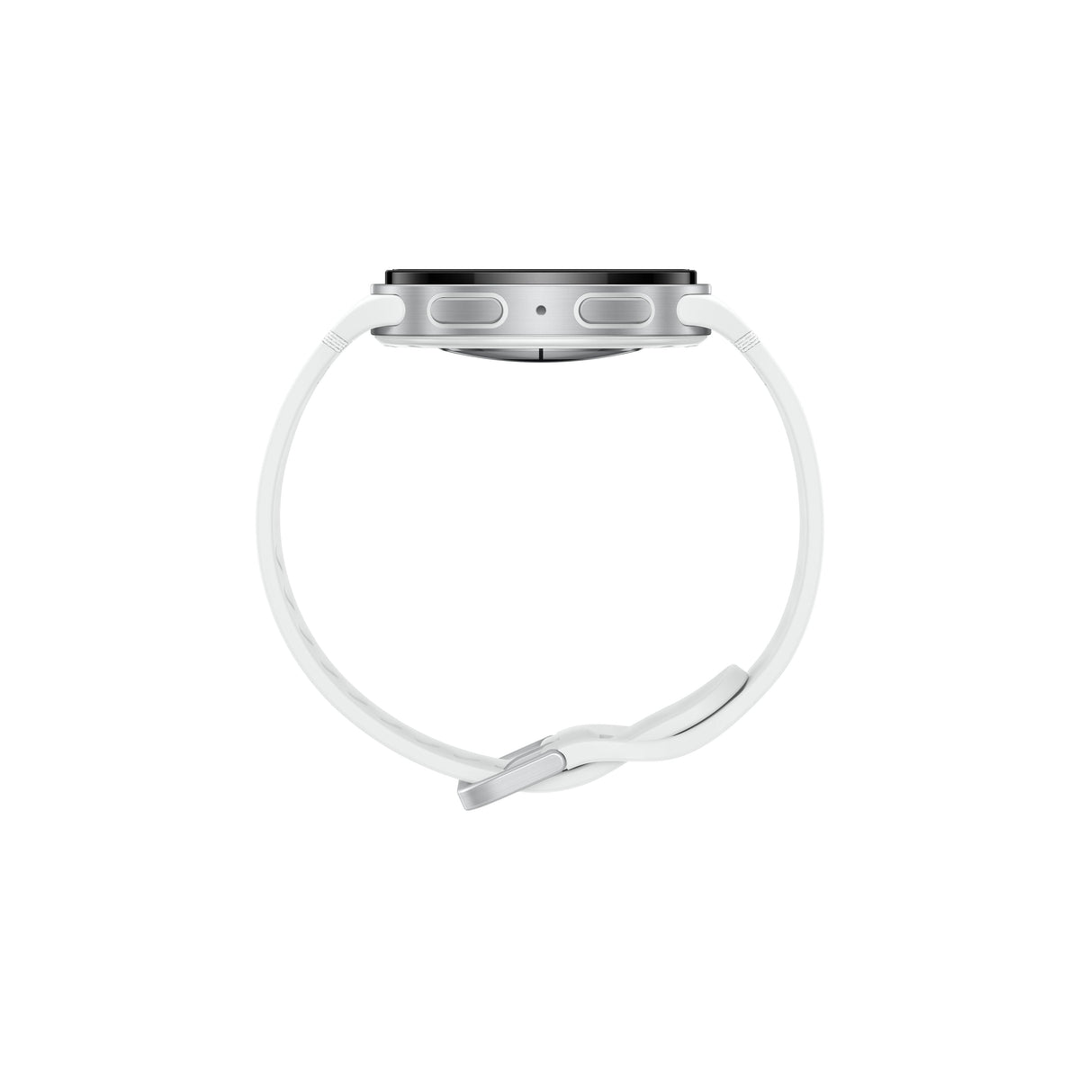 Side view of Samsung Galaxy Watch 8 40MM Bluetooth in silver with white strap and two buttons visible