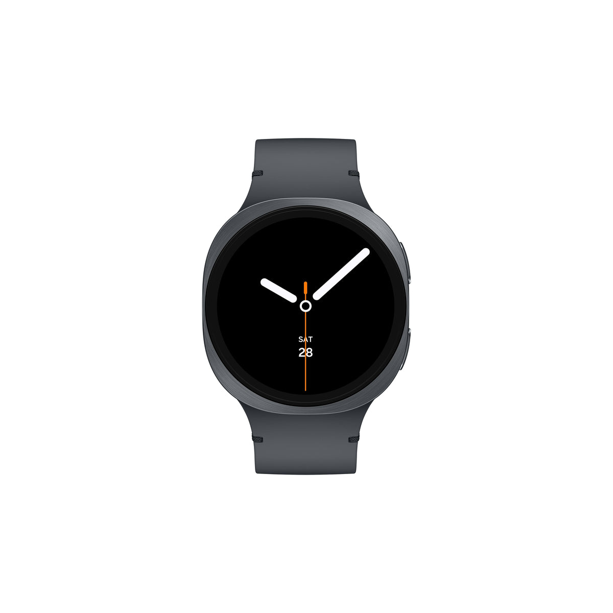 Samsung Galaxy Watch 8 44MM Bluetooth in graphite with a round black watch face showing analog time and date.