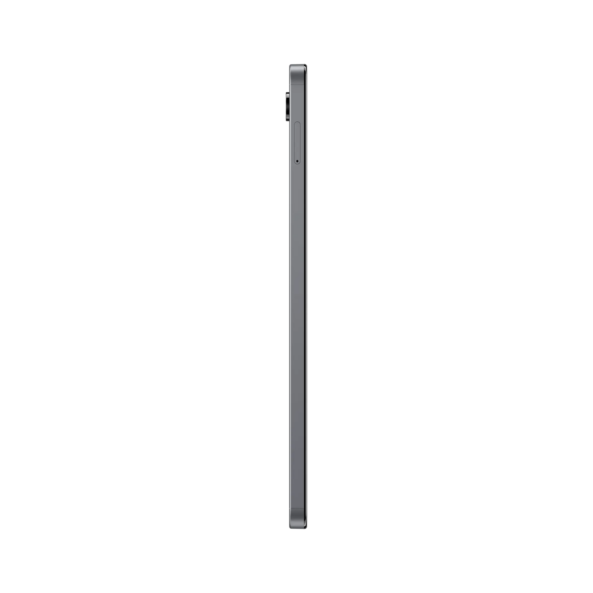 Side view of the grey Samsung Galaxy Tab A11 64GB tablet showing the camera bump and SIM card slot.