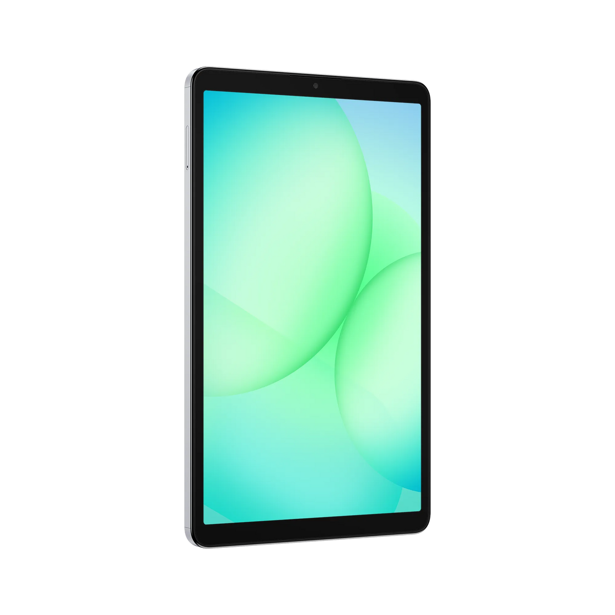 Samsung Galaxy Tab A11 tablet in silver, angled view showing screen and side edge.