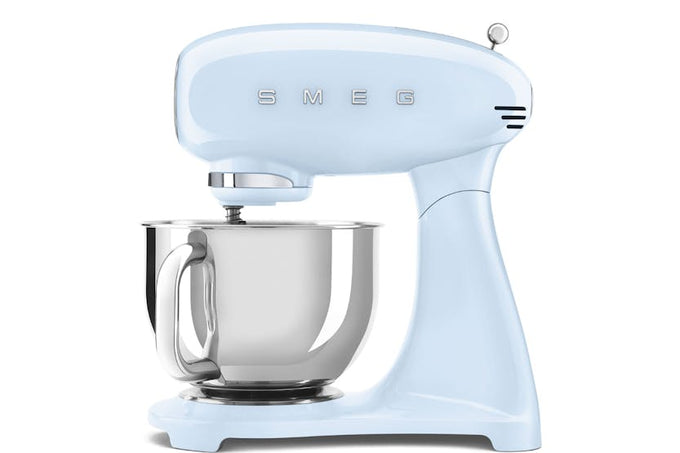 Smeg SMF03 Pastel Blue 50’s Retro Stand Mixer, 800W, 4.8L stainless steel bowl, 10 speeds – available at Kean’s Claremorris