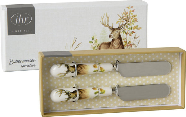 Hunted Deer Cream butter knives set of 2, porcelain handles, stainless steel blades, 12cm, hand wash only – Keans Claremorris