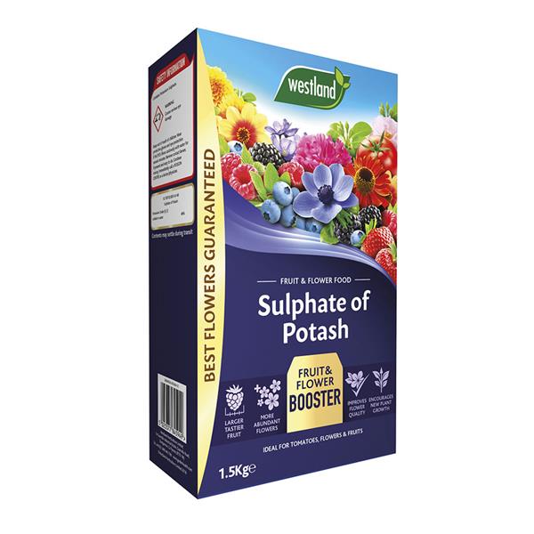 Westland Sulphate of Potash 1.5Kg granules for strong flowers, fruit, disease resistance – available at Keans Claremorris.