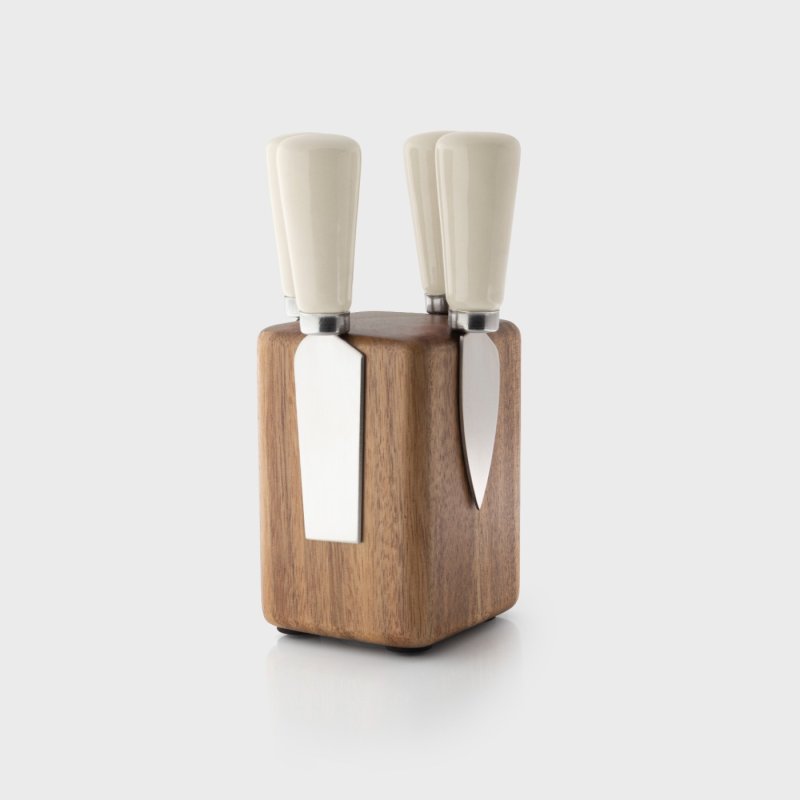 4 Piece Ceramic Cheese Set - Cream & Magnetic Black - Image 1