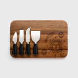 4 Piece Ceramic Cheese Set - Black With Acacia Board Mystic