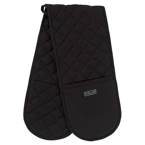 Stellar Textiles 100cm black double oven mitt, quilted cotton, heat-resistant, machine washable – Keans Claremorris.