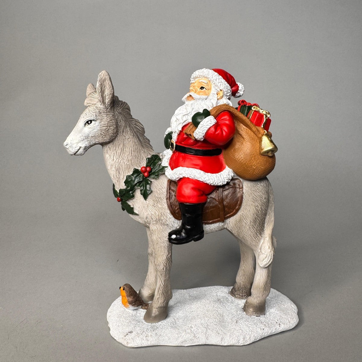 Santa Sitting on Donkey with Sack of Gifts – 13 x 16cm (Window Box) Keans Claremorris