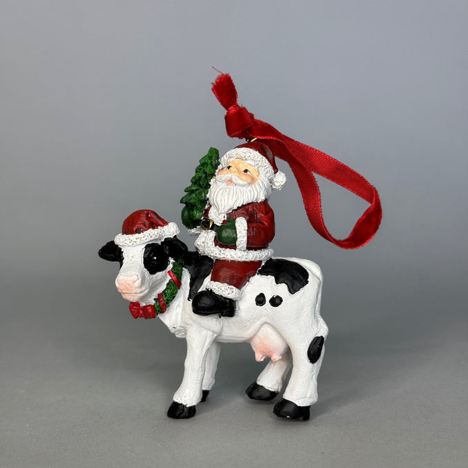 Santa on Cow Tree Trim – 6 x 3.5 x 8cm Keans Claremorris