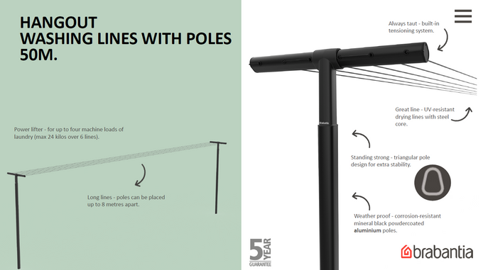 Brabantia Hangout Washing Clothes Lines With Poles 50M - Image 3
