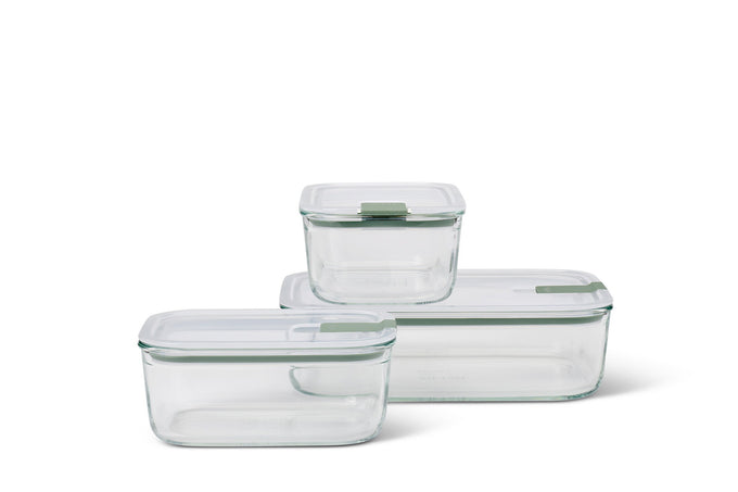 Set of 3 EasyClip glass storage boxes (2x700ml, 1x1500ml), airtight, microwave, oven safe, BPA-free – Keans Claremorris