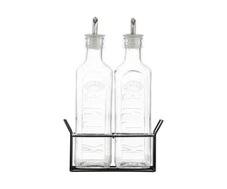 Set Of 2 Oil Bottles & Metal Rack 0.6 Litre Keans Claremorris