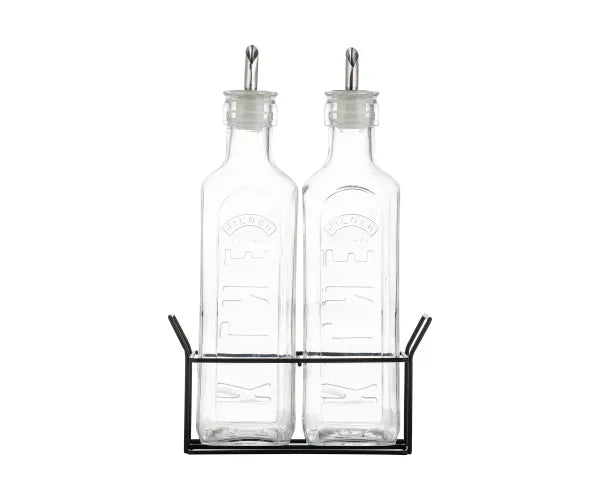Set Of 2 Oil Bottles & Metal Rack 0.6 Litre Keans Claremorris