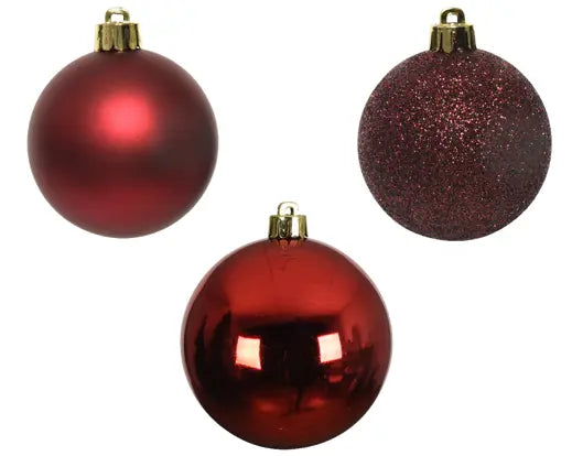 Shiny, Matt & Glitter Mix Oxblood Christmas Baubles – 6cm (Box of 10) Keans Claremorris