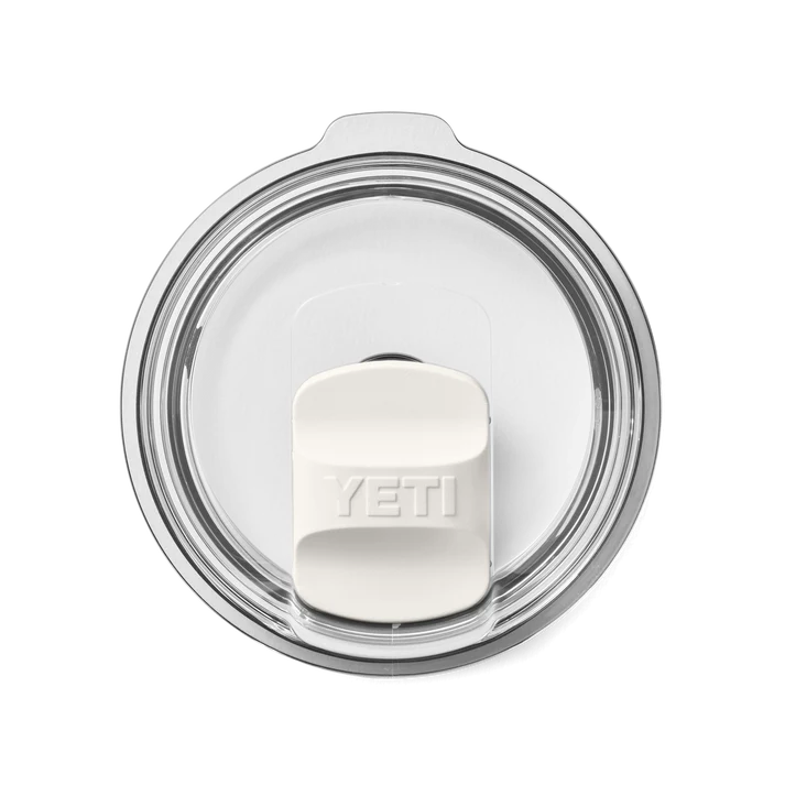 Clear YETI Magslider lid with white slider closed, shown from top view