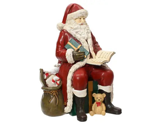 Sitting Santa with Gift Bag – Polyresin Christmas Decoration (18cm) Keans Claremorris