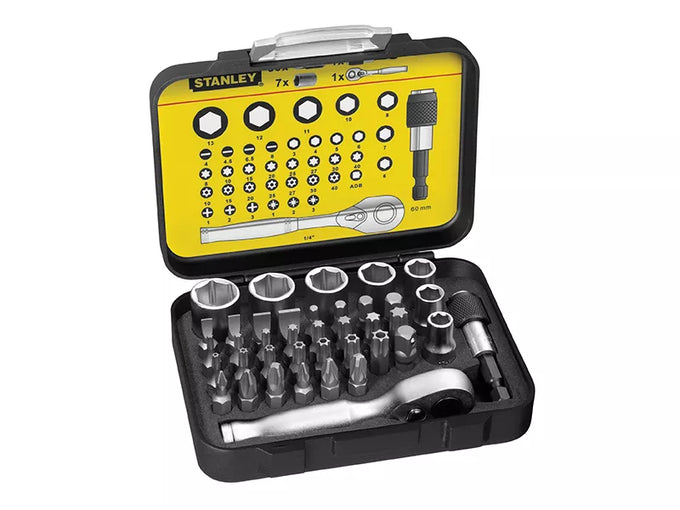 Stanley 1/4in Drive Ratchet, Bit & Socket Set, 39 Piece Keans Claremorris